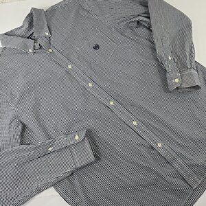 CHAPS Men's SIZE 2XL XXL Black White Gingham Check Button-Up Shirt LONG SLEEVE..